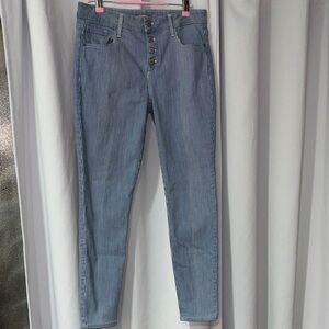Old Navy‎ Women's mid Rise Blue Pinstripe Jeans rock star super skinny size 8
